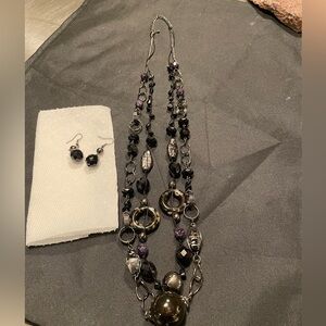 Elegant Black and Purple Necklace and Earring Set